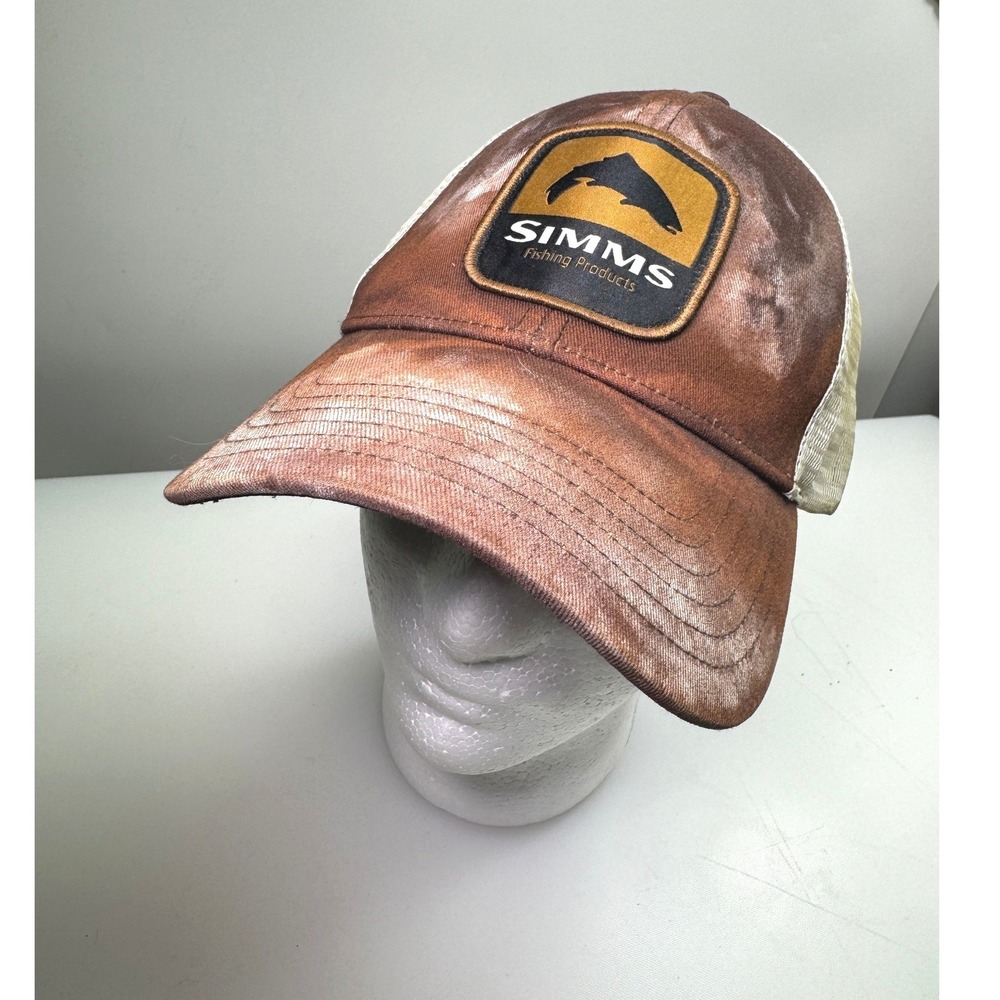 Simms Trucker Hat Mens OSFM Brown Distressed Fishing Mesh‎ Snapback Outdoor Cap